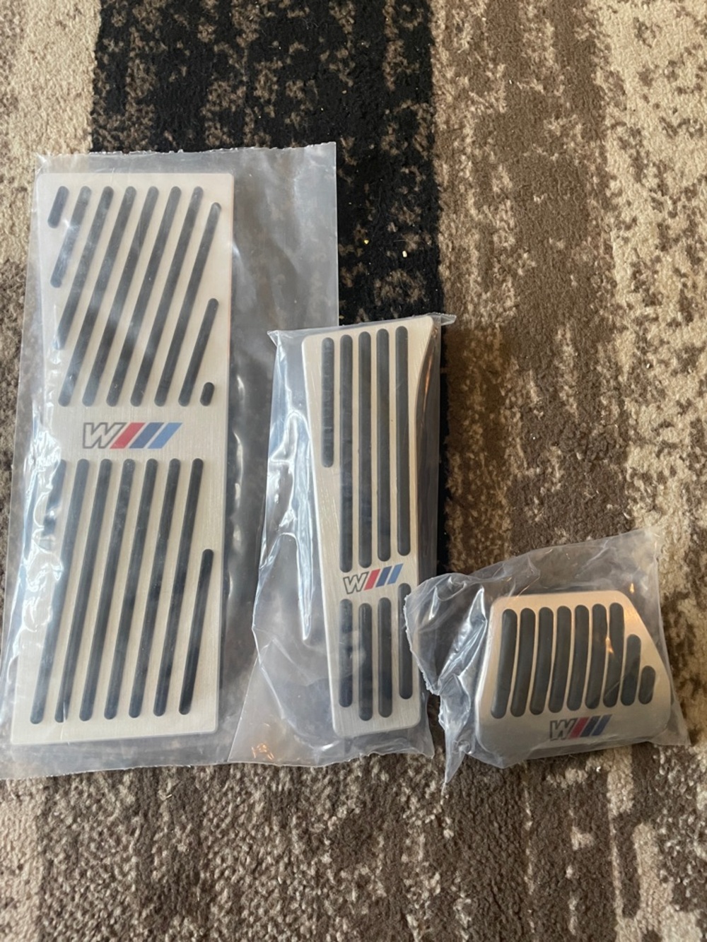 BMW Aluminum Sport Pedal Set with M Tricolors in Silver and Black